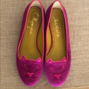 Charlotte Olympia Suede Kitty Flats